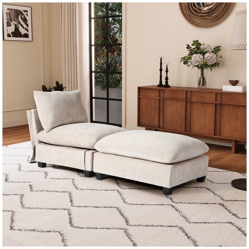 Lucca Chenille Upholstered Single Sofa Chair with Ottoman
