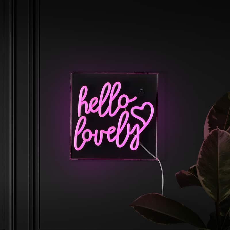 Hello Lovely 10" Square Contemporary Glam Acrylic Box USB Operated LED Neon Light, Pink by JONATHAN Y