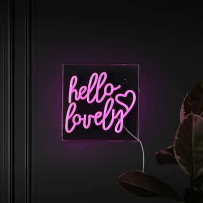 Hello Lovely 10" Square Contemporary Glam Acrylic Box USB Operated LED Neon Light, Pink by JONATHAN Y