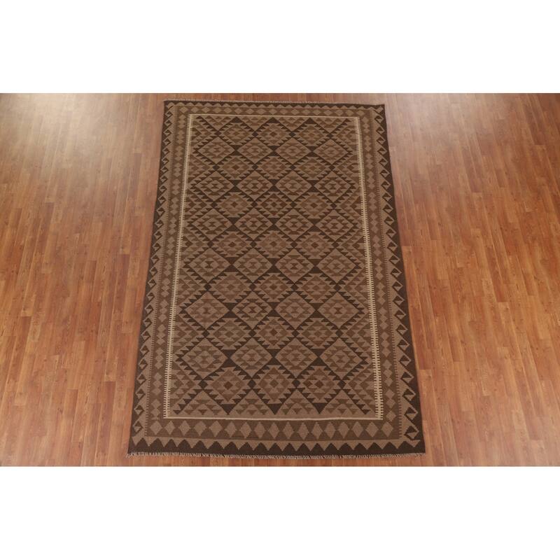 Hand Woven Oriental 100% Wool Carpet Southwestern Geometric Brown Kilim Area Rug - 10' 0'' X 6' 5''