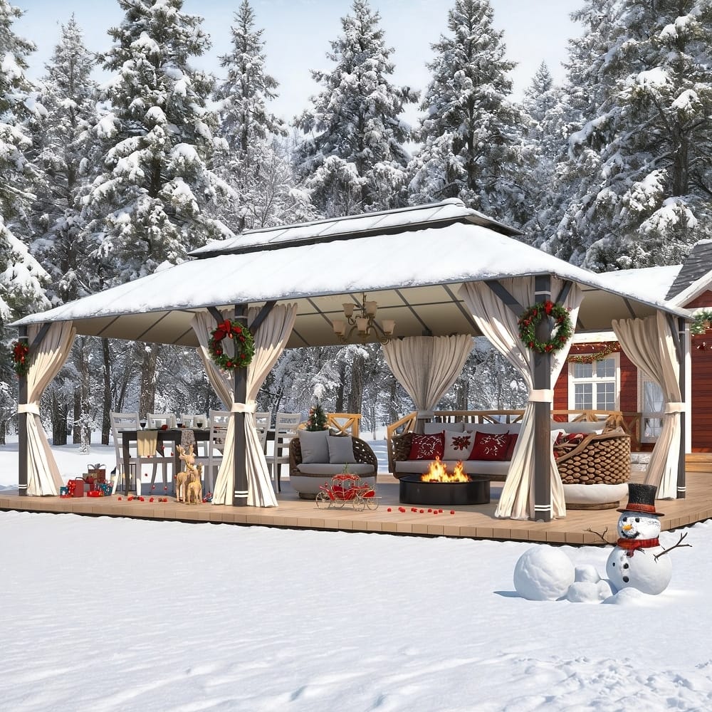 EROMMY Hardtop Gazebo, Waterproof Aluminum Pavilion with Netting & Curtains for Patio, Garden