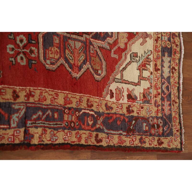 Vegetable Dye Red Heriz Persian Vintage Runner Rug Handmade Carpet - 3'1"x 9'8"