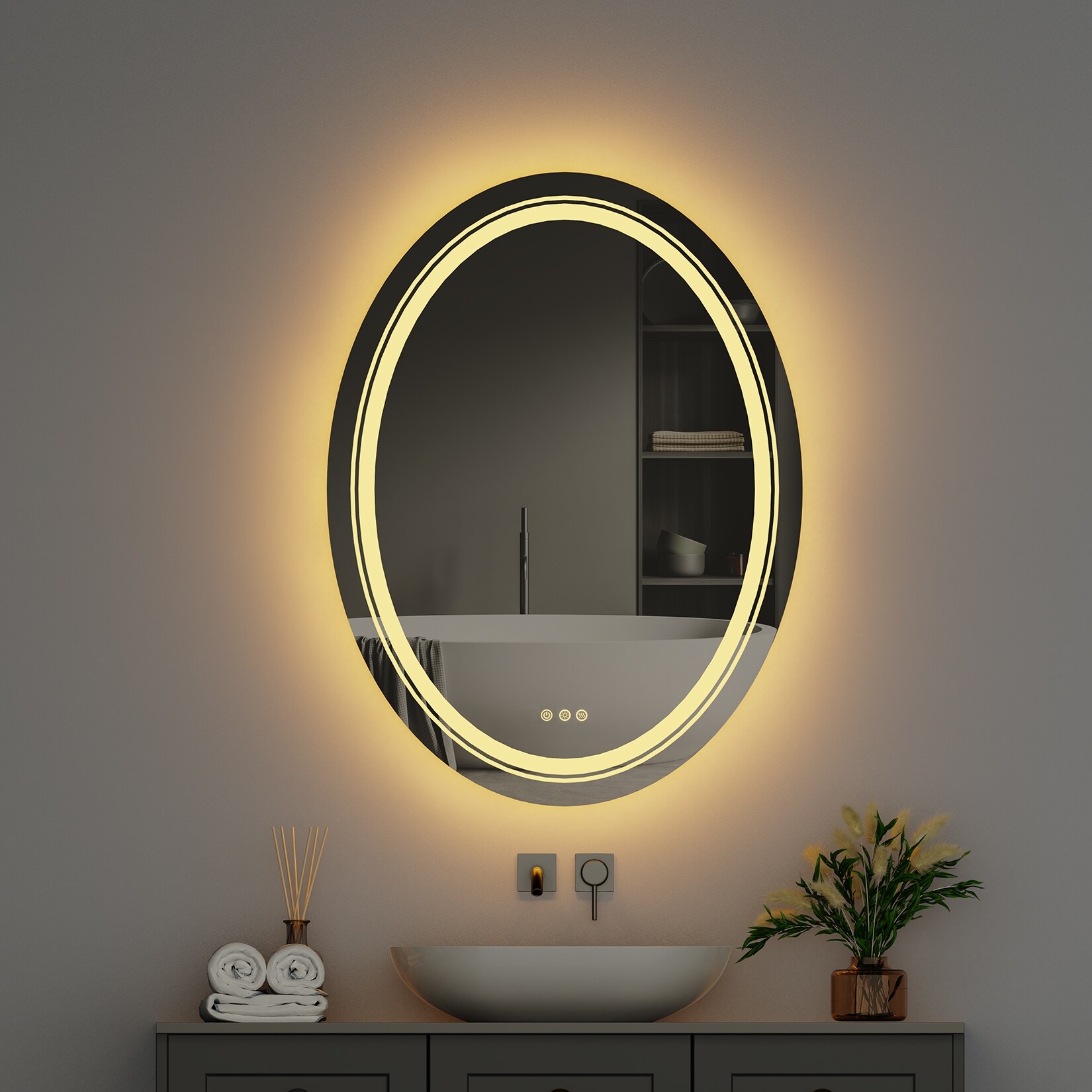 Frameless Oval Bathroom Mirror Dimmable LED Lights, Fogless On Sale Bed  Bath  Beyond 37831602