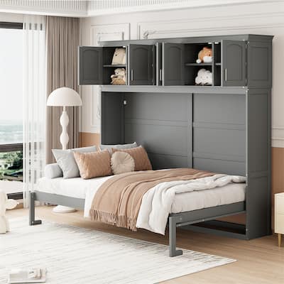 Queen Size Murphy Bed Wall Bed with Top Cabinets