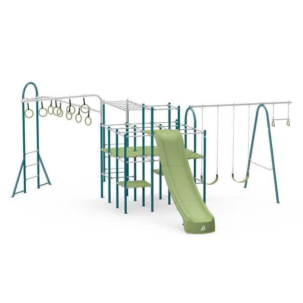 slide 2 of 5, ActivPlay Base Camp Playground + Monkey Bars, Hanging Bridge