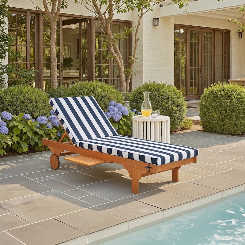 SAFAVIEH Outdoor Aubrie Adjustable Chaise Lounge Chair with Wheel. - Navy.