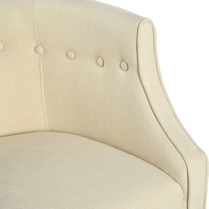 Roomfitters Modern Club Chair with Button-Tufted Back, Tonal Piping and Birch Wood Legs, Mid-Century Accent Seating, Beige