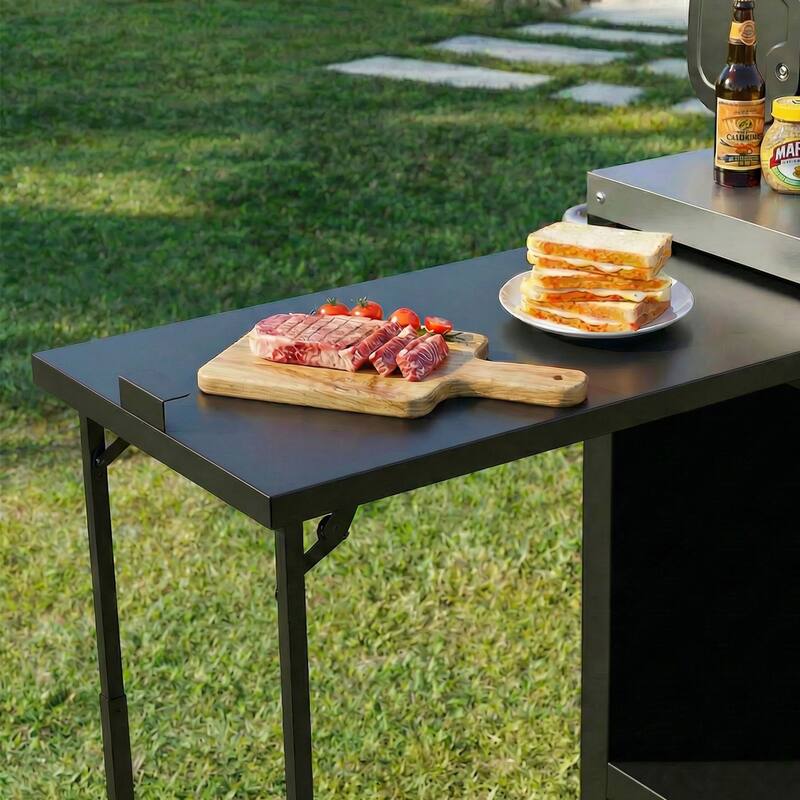 72.4"Large Grill Table for Large Big Green Egg,Metal Outdoor Grill Cart with Fold-out Prep Table,Adjustable Shelves,Spice Rack