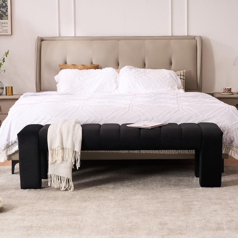 Upholstered Bedroom Bench Tufted Entryway Bench Modern End of Bed Bench Dining Bench with Gold/Black Metal Legs for Window