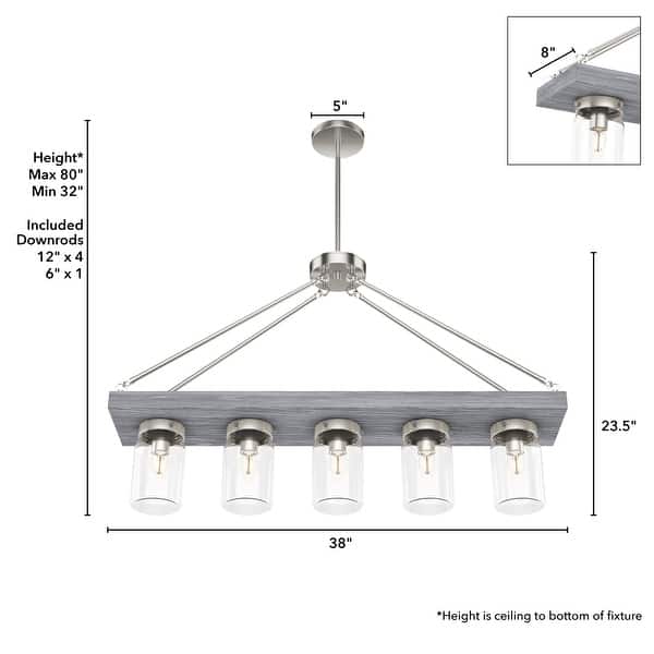 dimension image slide 1 of 2, Hunter Devon Park 5-Light Linear Chandelier - Kitchen Island, Dining Room - Rustic, Farmhouse