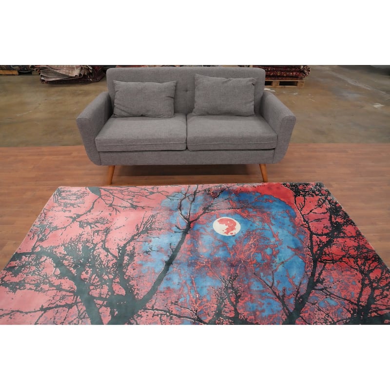 Hand Knotted Oriental Viscose Silk Carpet Modern Pictorial Pink Abstract Area Rug - 7' 8'' X 5' 7''