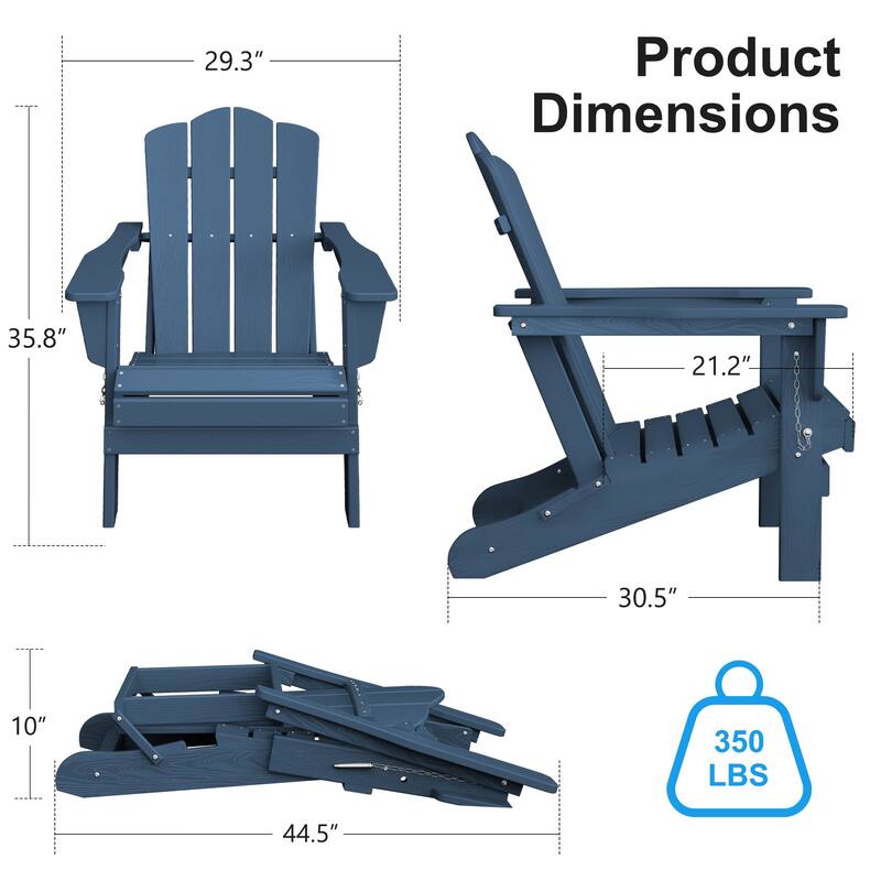 Plastic Folding Outdoor Patio Adirondack Chair With Slat Seat