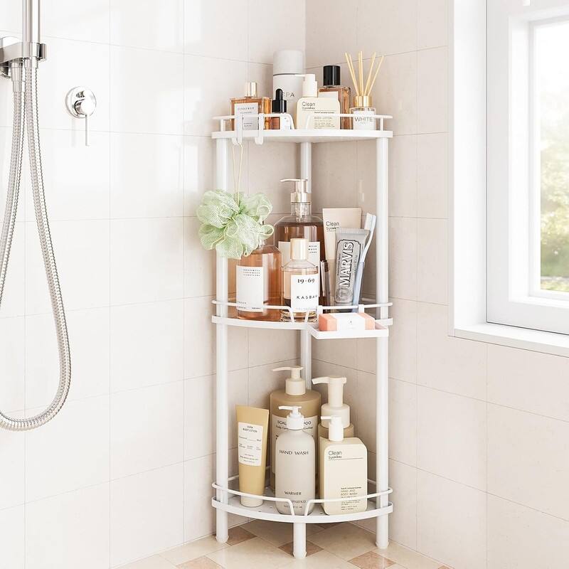 Corner Shower Caddy - 9.6"D x 9.6"W x 30.9"H - White-3 Tier