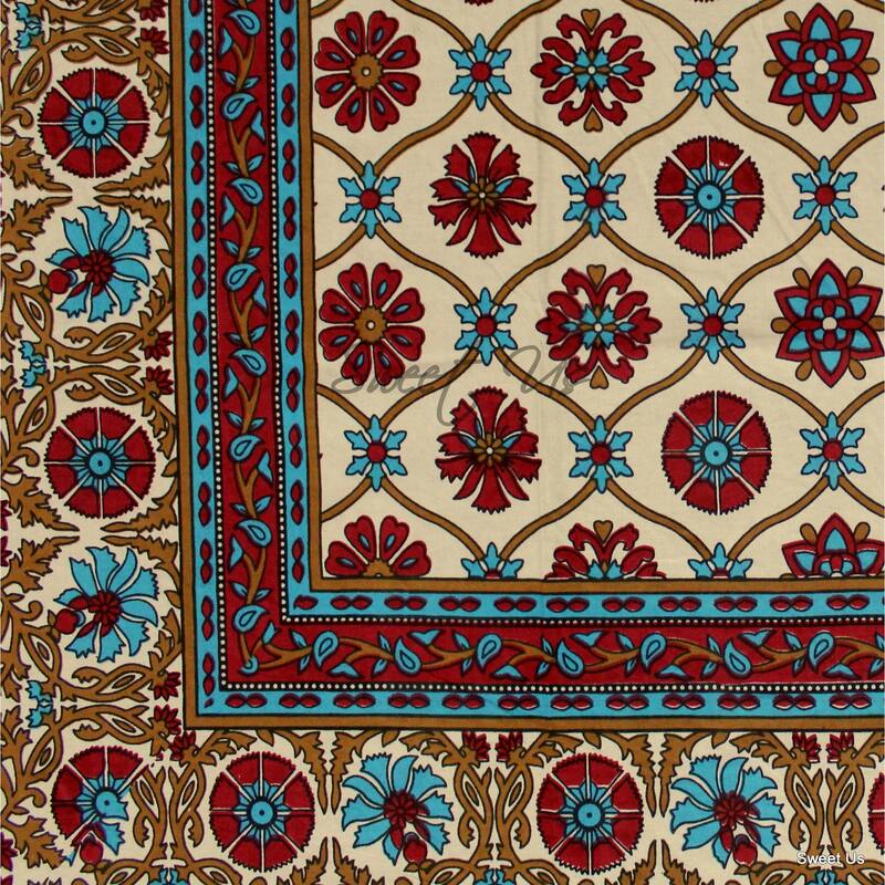 Cotton Biella Floral Geometric Tablecloth for Rectangle Tables