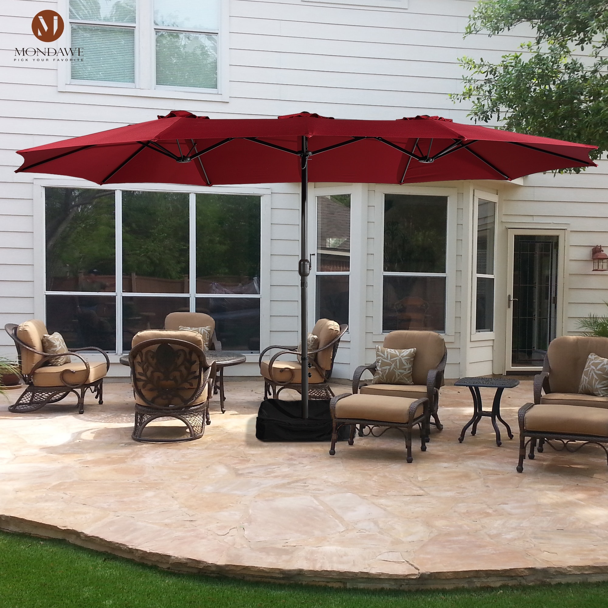 15ft Rectangular Patio Market Umbrella with Base