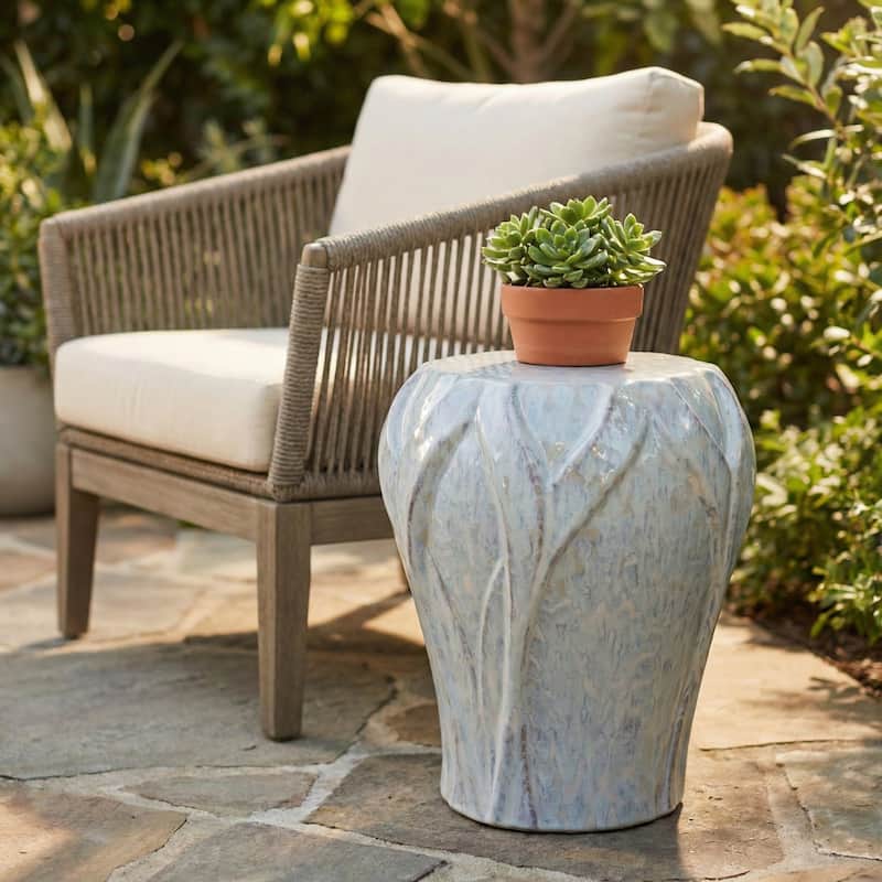 Garden Stool - Ceramic Elegant Sculptural - Ivory, 18"