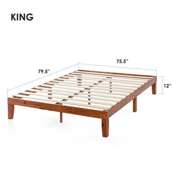 dimension image slide 10 of 34, 12" Classic Solid Wood Platform Bed Frame