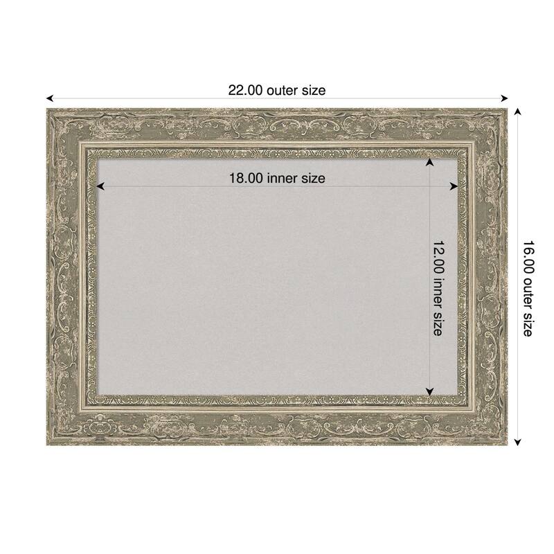 Filigree Silver Framed Cork Board - Bulletin Board, Organization Board, Pin Board - Grey - 22 x 16 in