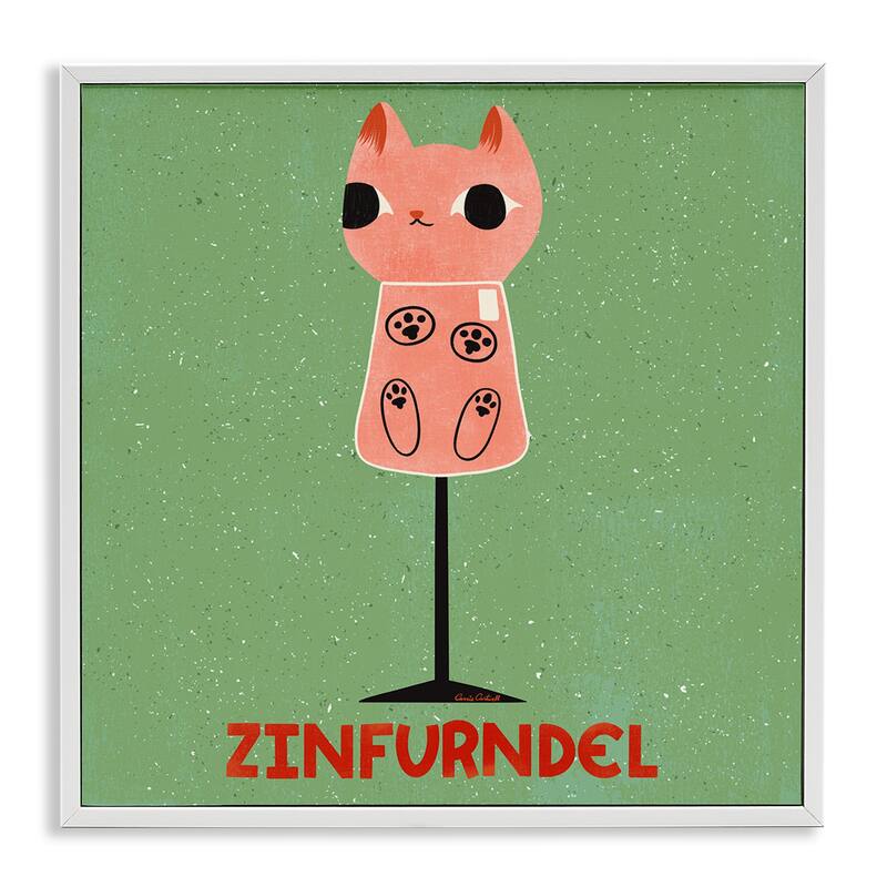 Stupell Zinfurndel Feline Wine Framed Giclee Art Design By Carrie Cantwell - 12 x 12 - White