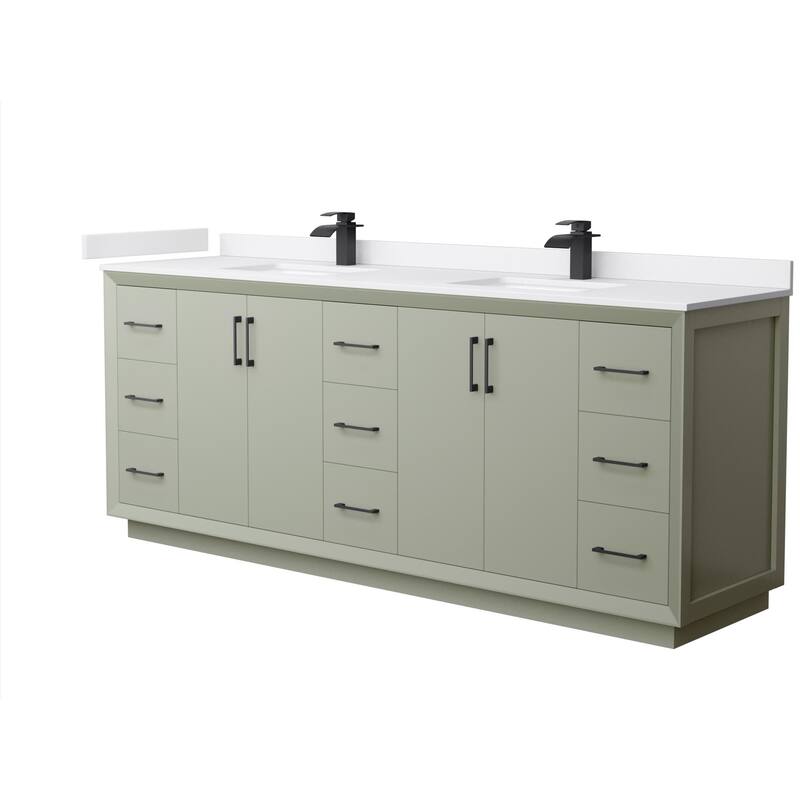 Wyndham Collection WCF414184D-VCA-UNSMXX Strada 84" Free Standing - Light Green / White Cultured Marble Top / Matte - Painted