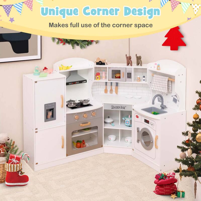 Costway Corner Play Kitchen Toddler Kitchen Playset with Range Hood, - See Details