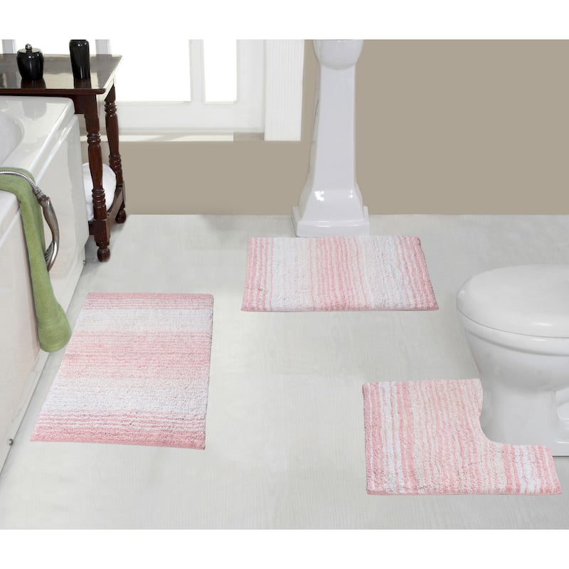 Gradiation Rug Collection 100% Cotton Non-Slip Bath Rug Set, 3 Piece Machine Washable- Bathroom Rug, Bath Rug, U Shaped Contour - Pink
