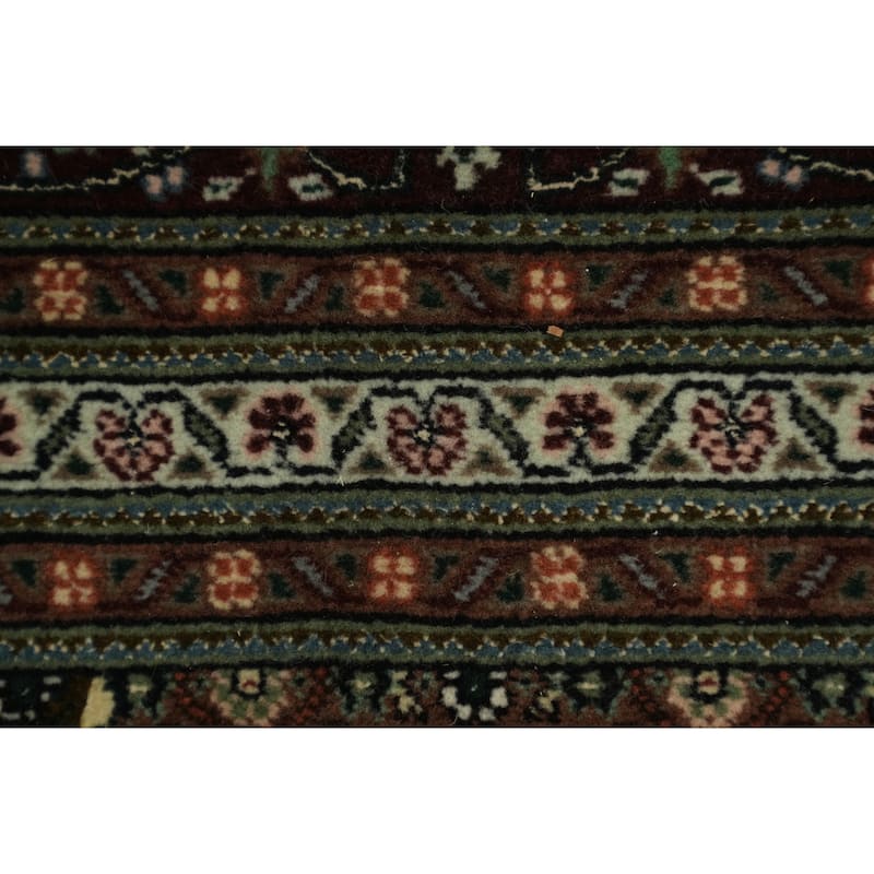 Hand Knotted Oriental Wool & Silk Carpet Traditional Geometric Red Tabriz-Mahi Area Rug - 10' 2'' X 6' 8''
