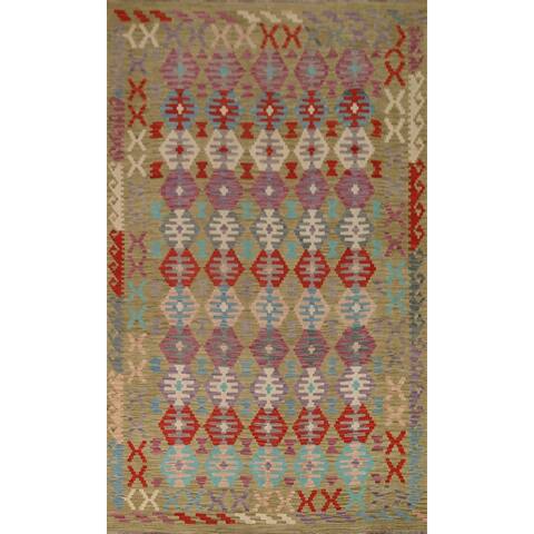 All-Over Green Kilim Wool Area Rug - 6'7''x 9'8''