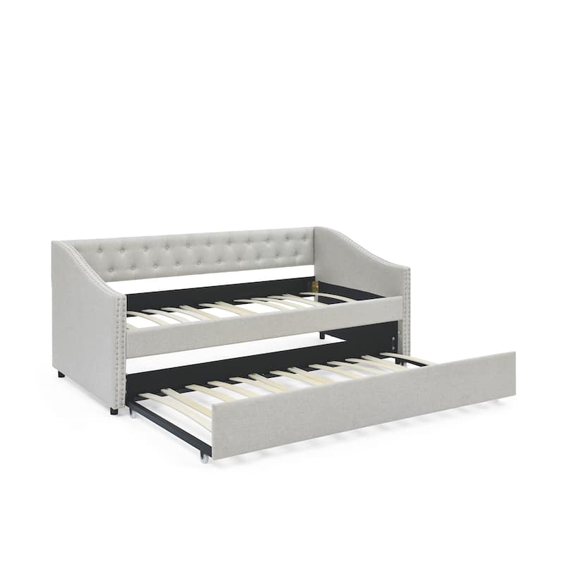 Twin Size Daybed with Twin Size Trundle Upholstered Tufted Sofa Bed