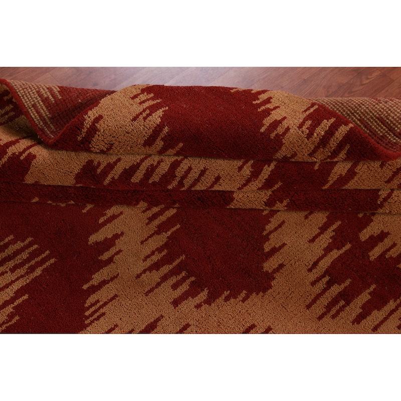 Hand Knotted Oriental 100% Wool Carpet Modern Geometric Oranges & Rust Moroccan Area Rug - 13' 4'' X 10' 0''