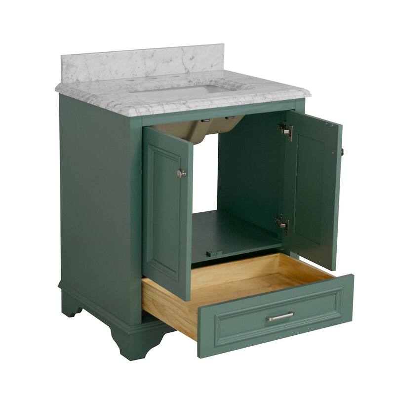 KitchenBathCollection Nantucket 30" Bathroom Vanity with Carrara Marble Top