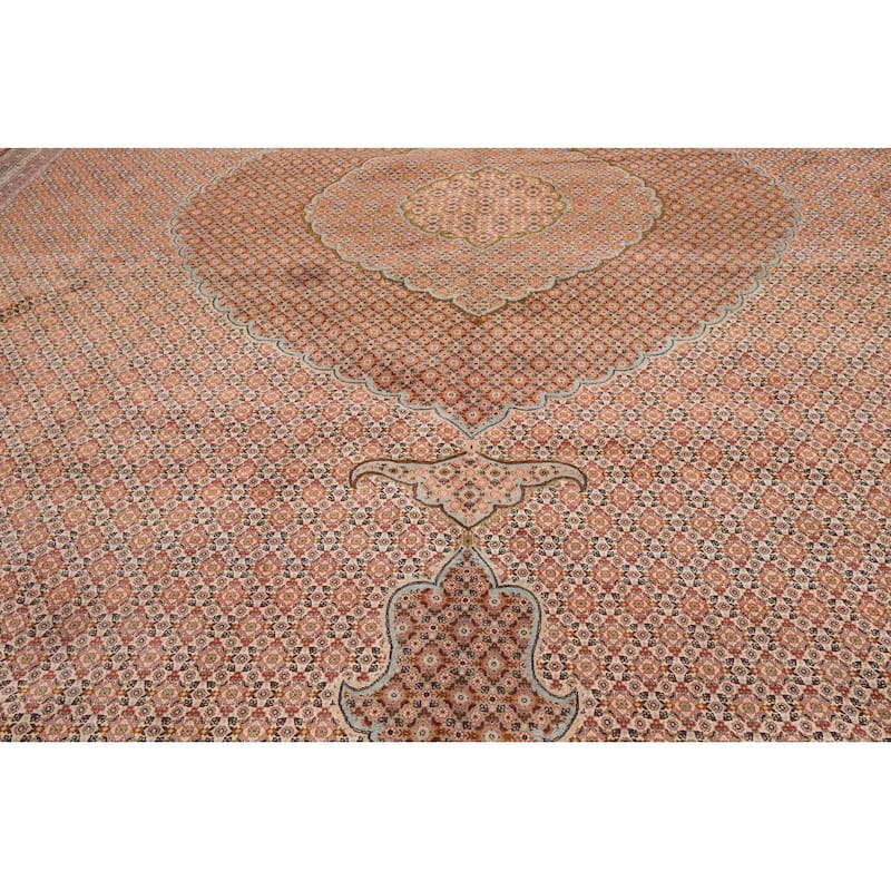 Hand Knotted Beige Persian Wool & Silk Traditional Oriental Area Rug - 13' 1'' x 20'