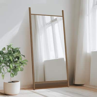 Ladder-Style Arched Solid Wood Framed Full Length Leaning Mirror