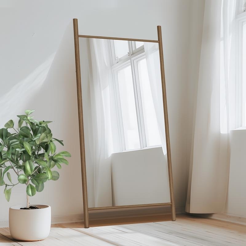 Ladder-Style Arched Solid Wood Framed Full Length Leaning Mirror