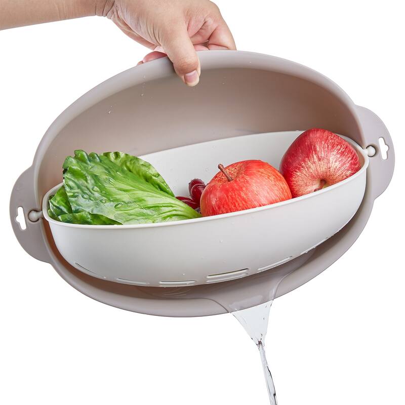 Javlergo Double Layer Oval Colander with Rotatable Design BPA Free PP Material Dishwasher Safe for Indoor Outdoor Use Barbecue