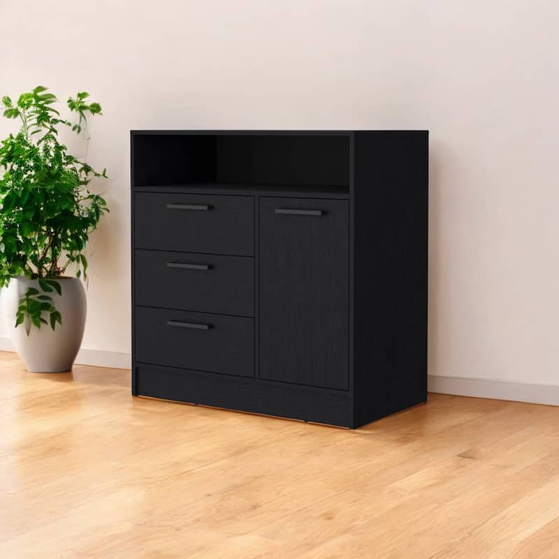 HomeRoots 35" Black Three Drawer Dresser - 3-drawer