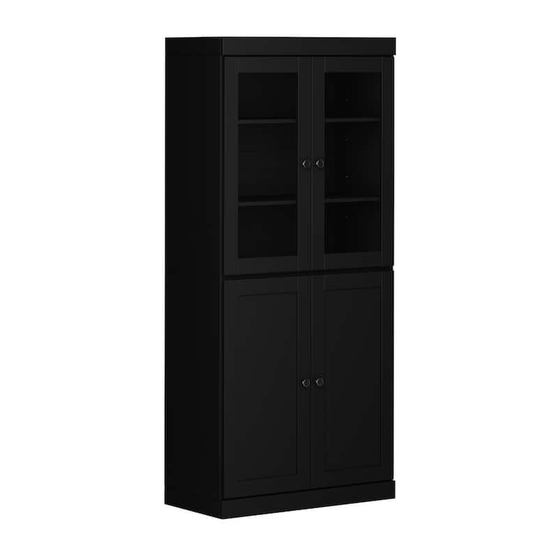 Palace Imports 100% Solid Wood 6-Shelf Bookcase with Clear Glass, Shaker Doors and Adjustable Shelves