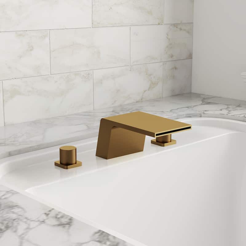 Modern Wide Waterfall Bathtub Faucet, Deck Mount 2-Handle Roman Tub Faucet - Brushed Gold