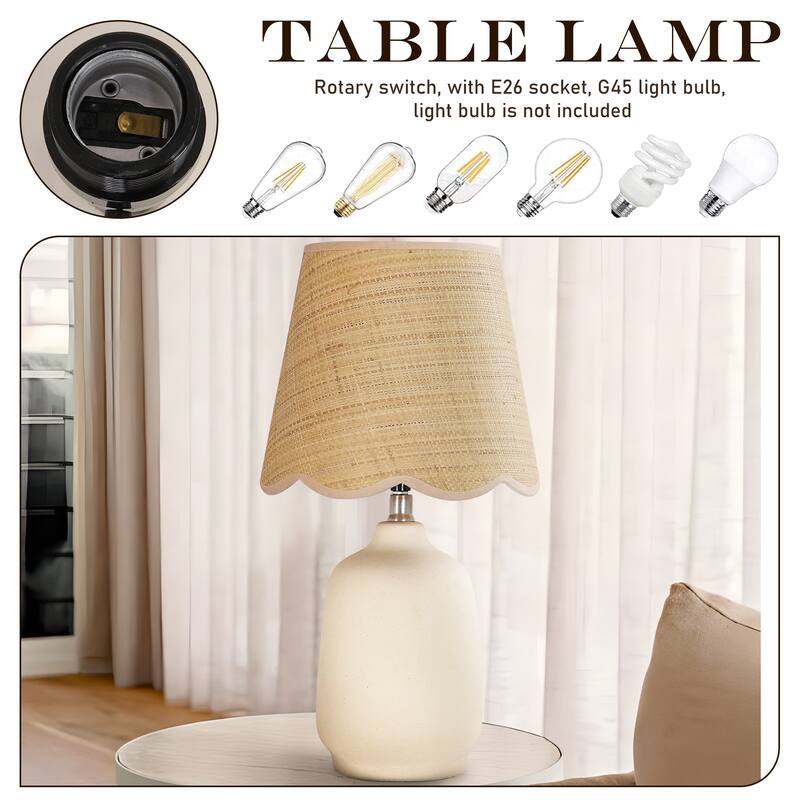 Rustic Ceramic Accent Table Lamp with Raffia Shade