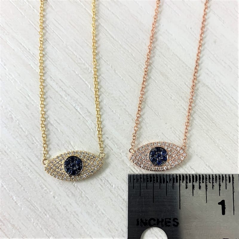 Joelle Collection Evil Eye Necklace 14K Gold Diamond & Sapphire