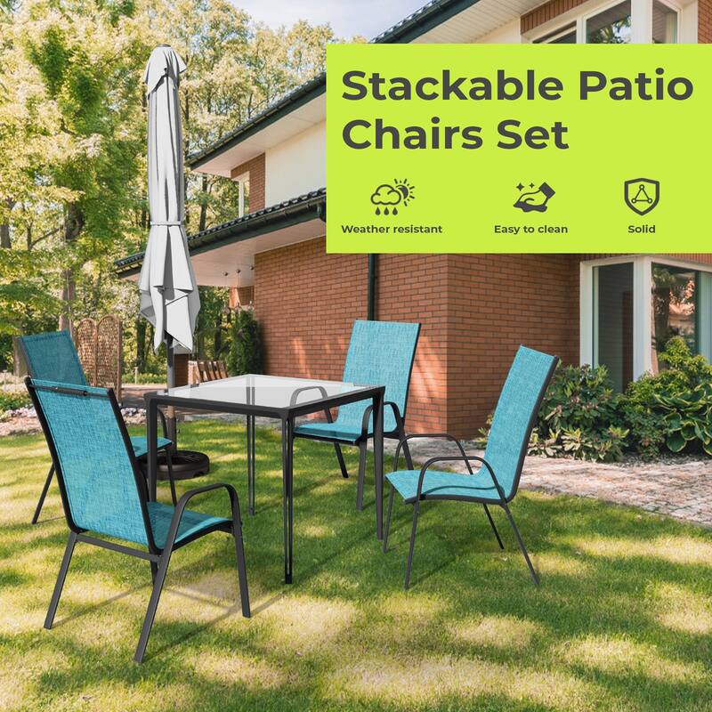 4-Pieces Stackable Black Steel Frame Stationary Dining Chair Dining Chairs Set
