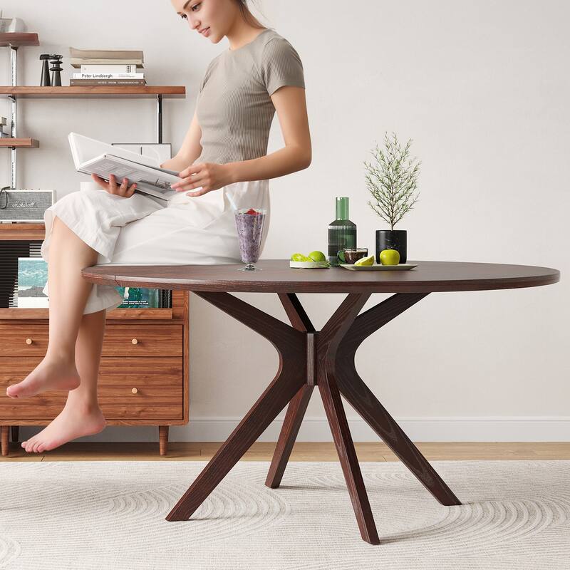Wood Round Dining Table with X-Shaped Base, Kitchen Table Office Table with Floor Protection Pads, Easy Assembly