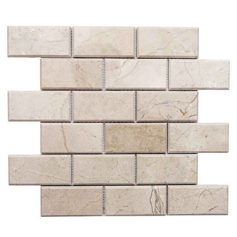 Santorini Beveled 2in x 4in Brick Marble Backsplash Wall Tile - Crema Marfil - 4 x 4 Sample