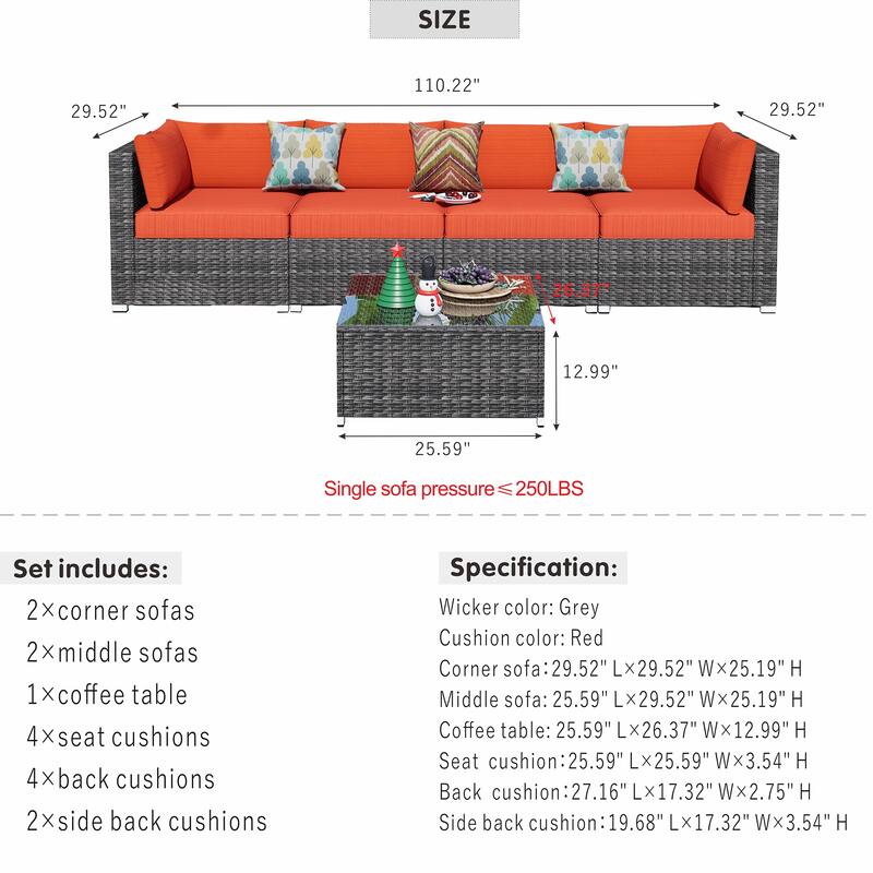 OVIOS Deep Seat Wicker 5-piece Sectional Set