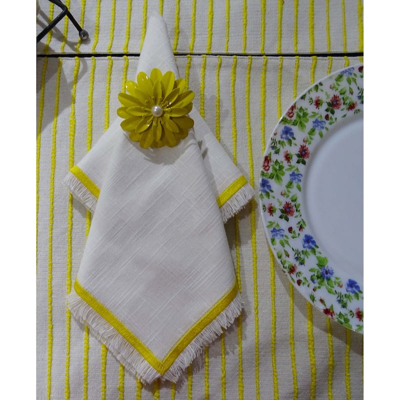 Vibhsa Cotton Napkins set of 4 for Dining Table Yellow Embroidered 20"x20"