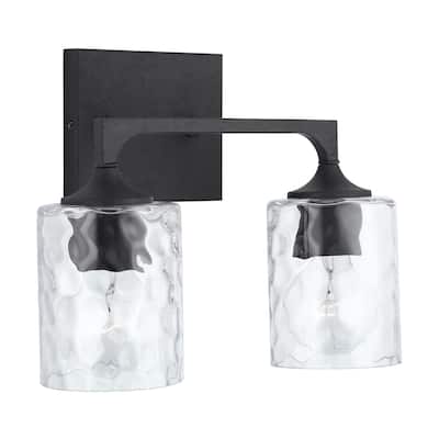 Clint 2-light Black Iron Bath/ Vanity Fixture w/ Clear Water Glass