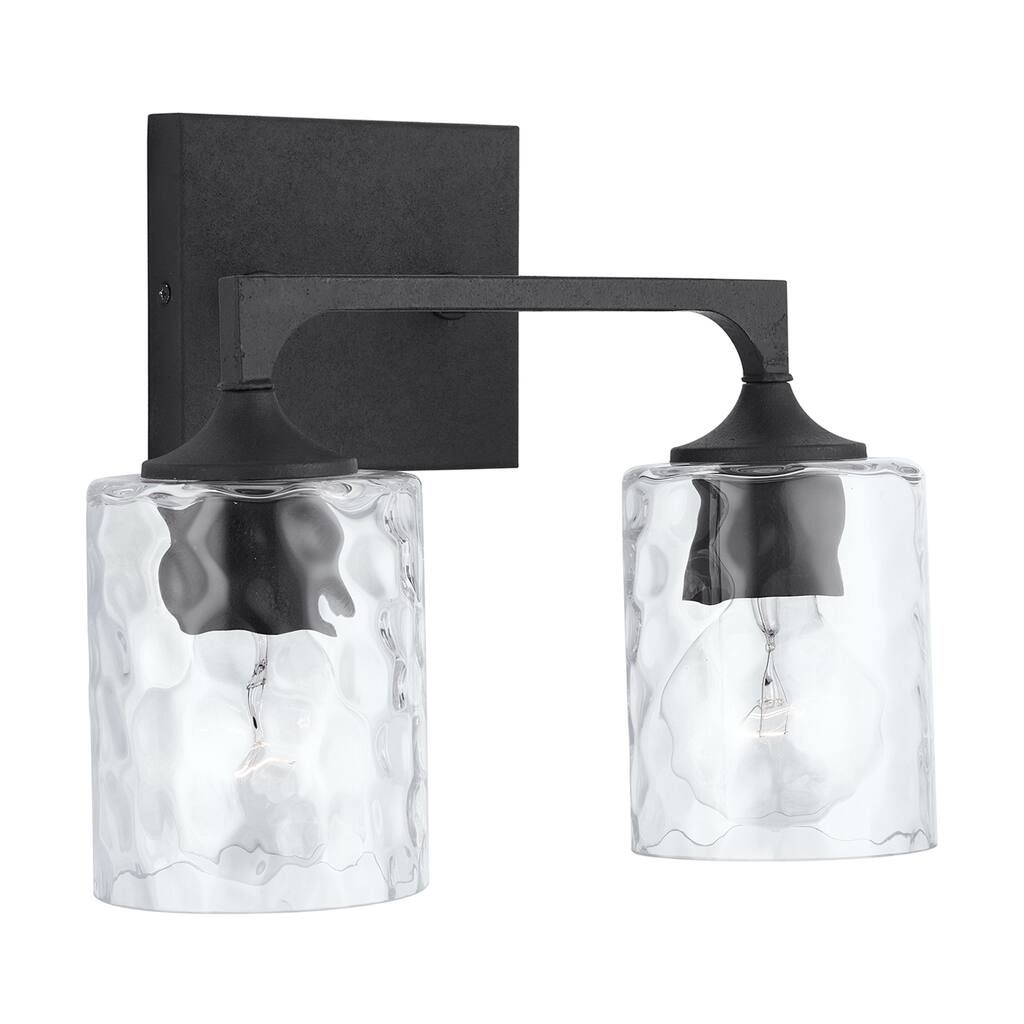 Clint 2-light Black Iron Bath/ Vanity Fixture w/ Clear Water Glass