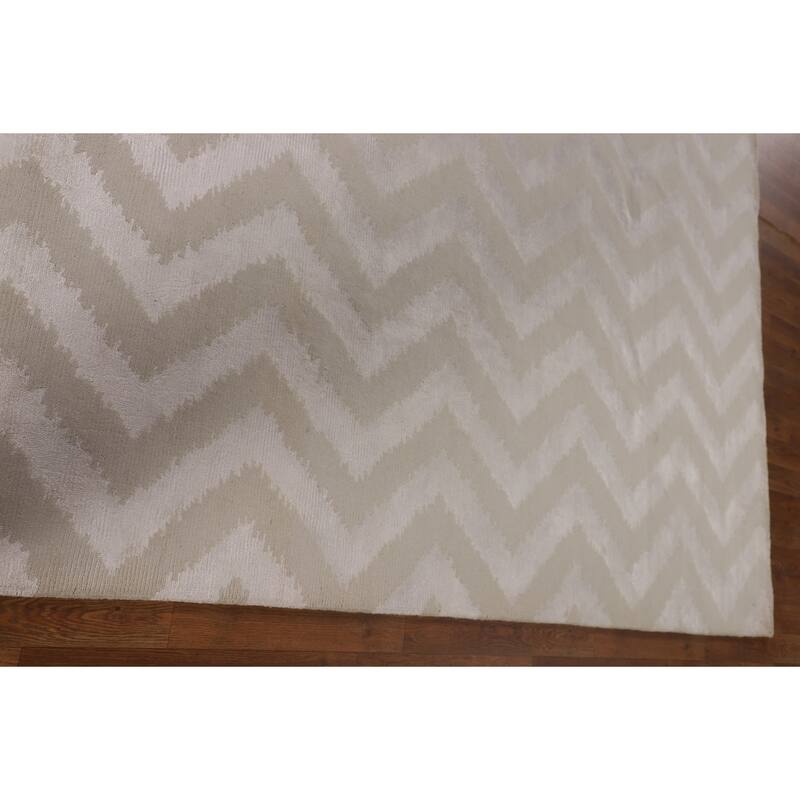 Chevron Style Nepalese Indian Area Rug Hand-Knotted Wool Carpet - 8'0" x 9'10"