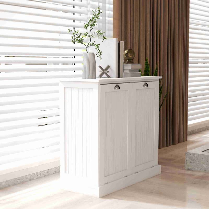 33" White Tilt-Out Laundry Sorter Cabinet with Two-Compartment
