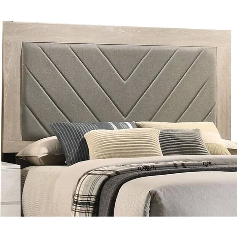 Contemporary Queen Size Bed with Gray V-Design Headboard and Rubberwood Frame